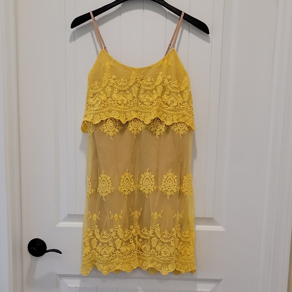 Deja Vu Sleeveless Mini Embroidered Mesh Lace Dress Size Small